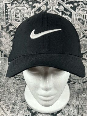 NWT Nike Dri-Fit Black Club Cap Hat White Swoosh Adult Unisex L/XL